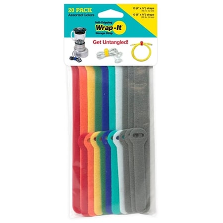 Jjaamm Wrap-It Self-Gripping Storage Cable Multi-color Cable Ties, 20PK JJ571663